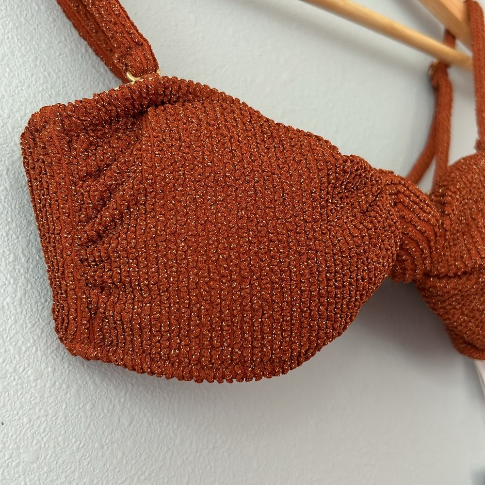 Rhythm. • NWT Wave Break Knotted Bandeau Swim Top Brown Gold Desert Shimmer 6/XS - Picture 8 of 14